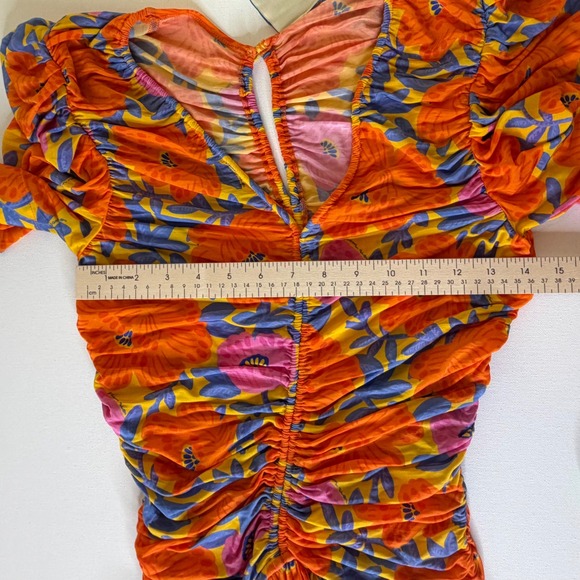 NWT Farm Rio Anthropologie Peony Floral Ruched Midi Dress Sz XS Colorful Stretch - Picture 12 of 13